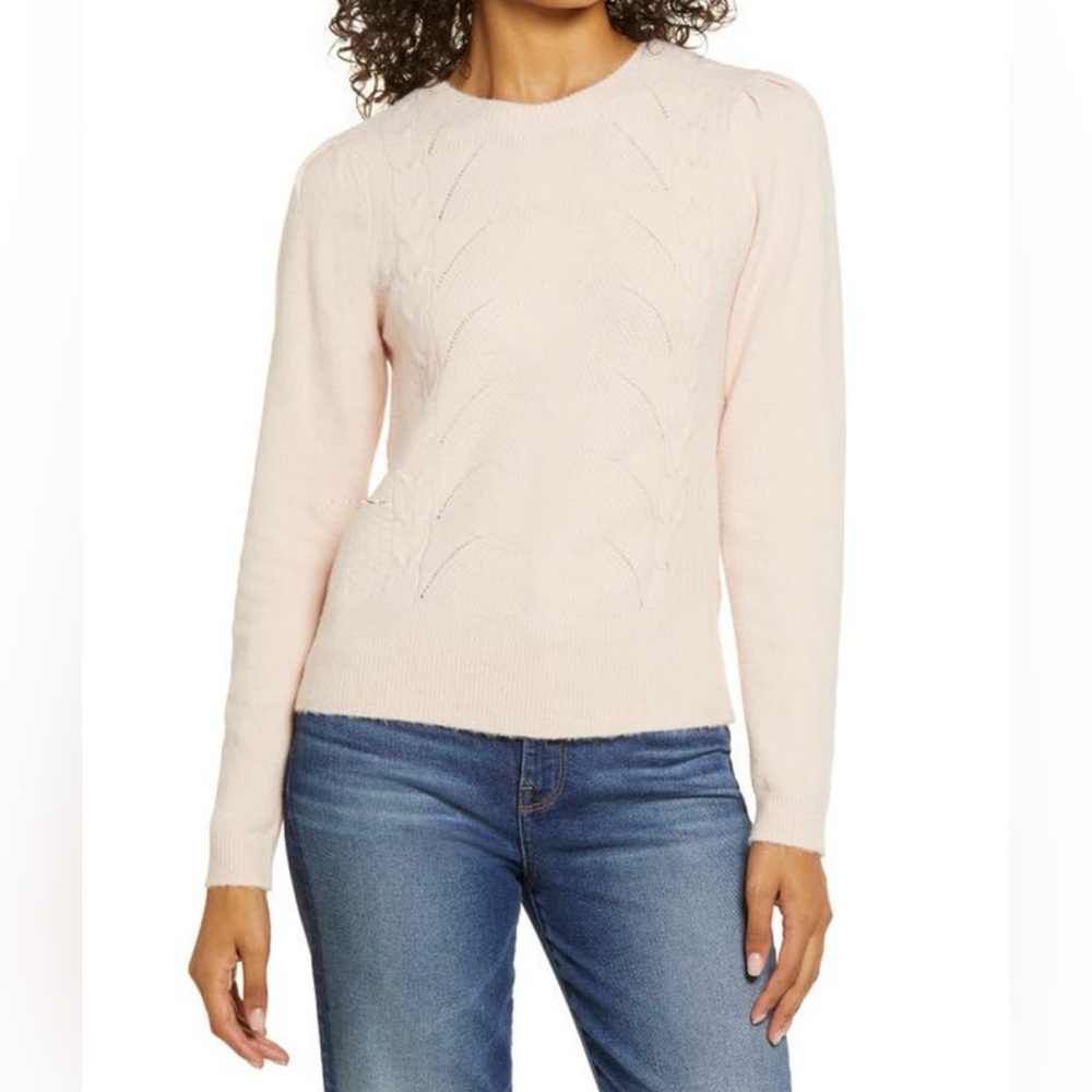 HALOGEN Women's Stitch Front Sweater In Pink Smoke NWT Size XL